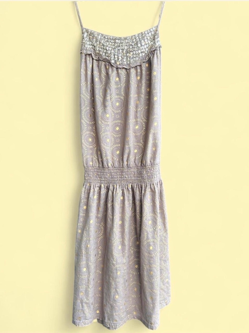 Old Navy Celestial Sunburst Spaghetti Strap Dress | Brown Gold | Large | 2011